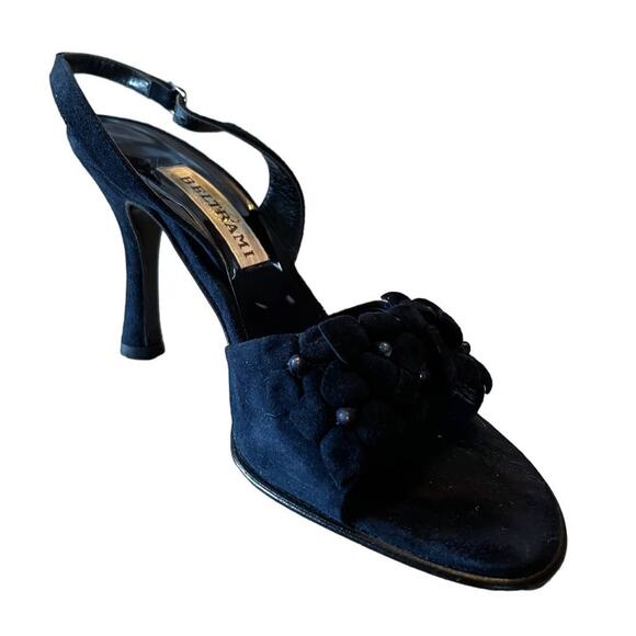 BELTRAMI Suede Sandals Navy Blue 3D Floral Design Sling Back Italy EU 38 US 7.5 - Picture 6 of 14